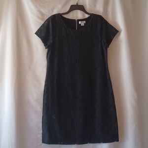 Calvin Klein Black Lace Sheath Dress Short Sleeves Exposed Back Zipper Size L